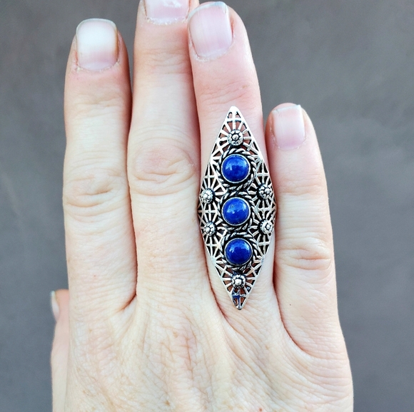 New Lapis Lazuli Silver Statement Ring. - Picture 3 of 16